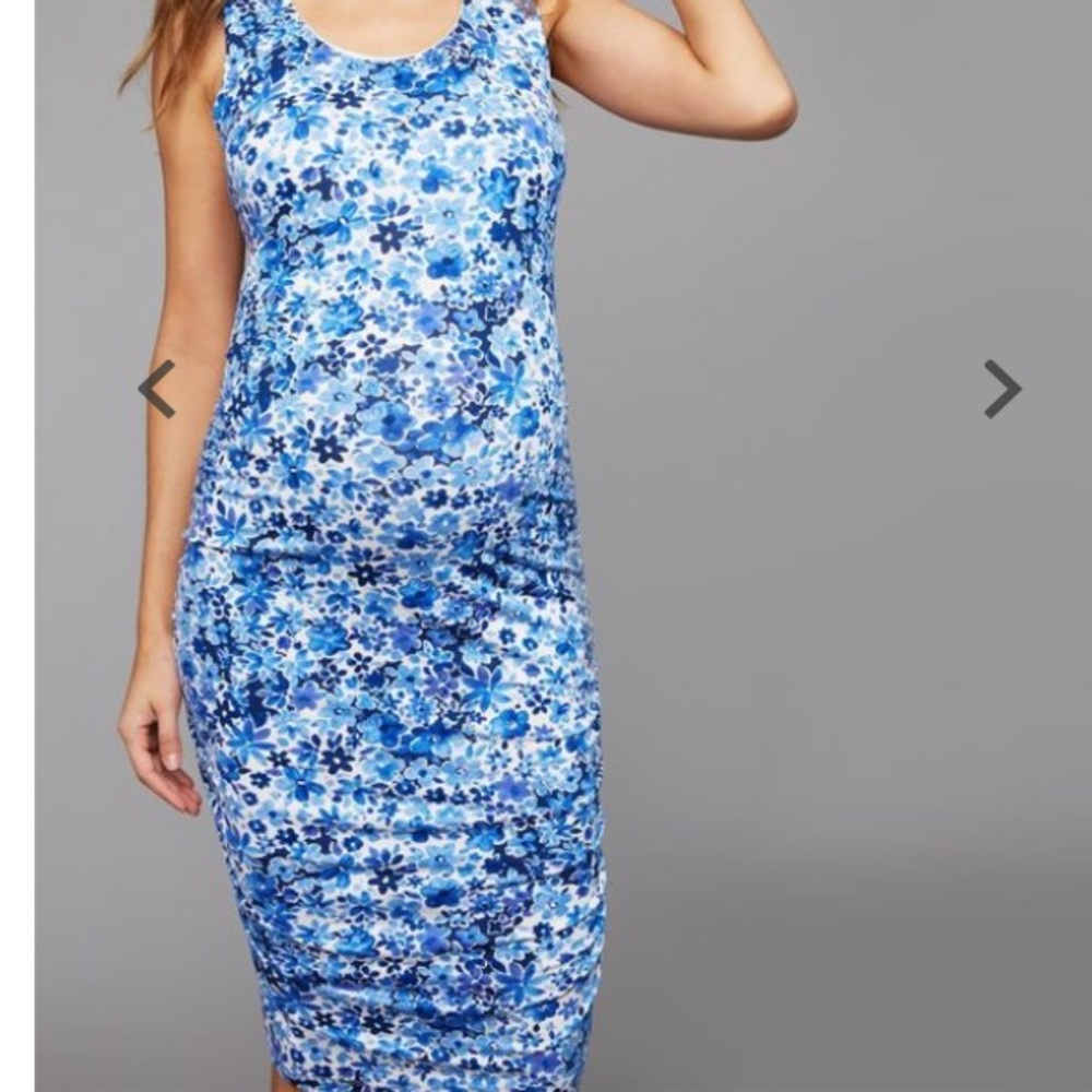 A Pea in the Pod sleeveless floral ruched dress